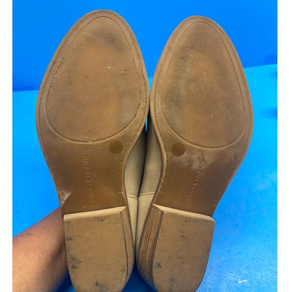 lucky brand Booties Beige Suede Heels Boots Shoes size 8.5 Mint - Picture 3 of 8